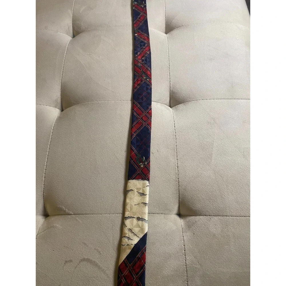 Zianetti Mens Christmas Tie Italian Silk‎ Plaid Santa Claus Holiday Navy Red